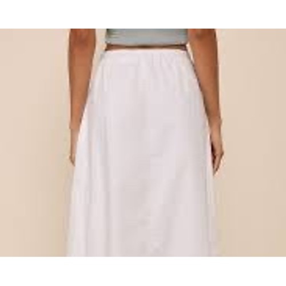 Lulus Midi Skirt Womens Small White NWT Cotton Blend Elastic Waist Side Zip